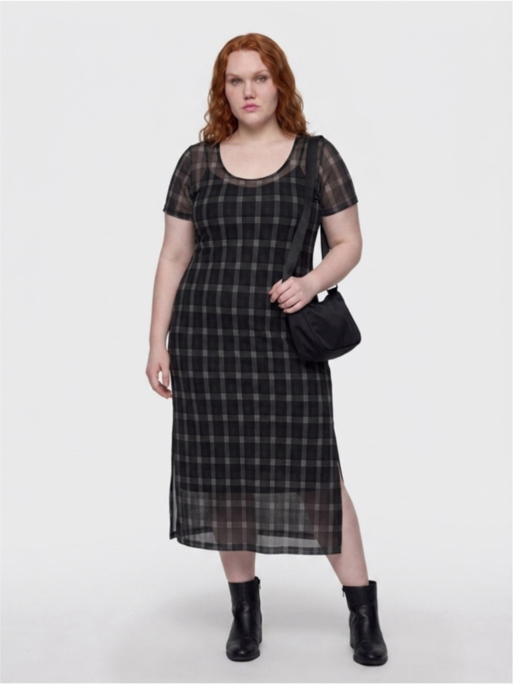 Double Take Sheer Black Plaid Midi Dress or Coverup